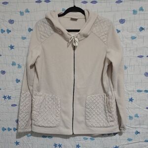 Cream Hooded Zip-Up Jacket with Quilted Accents
